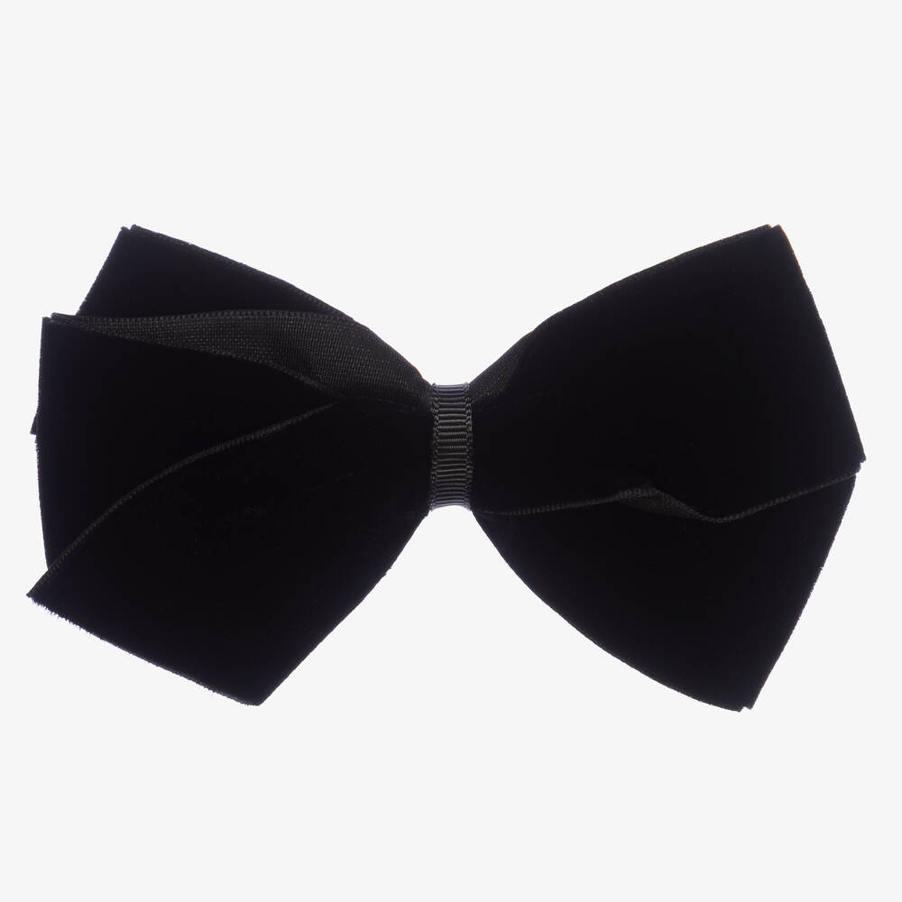 Peach Ribbons - Black Velvet Bow Clip (12cm) | Childrensalon