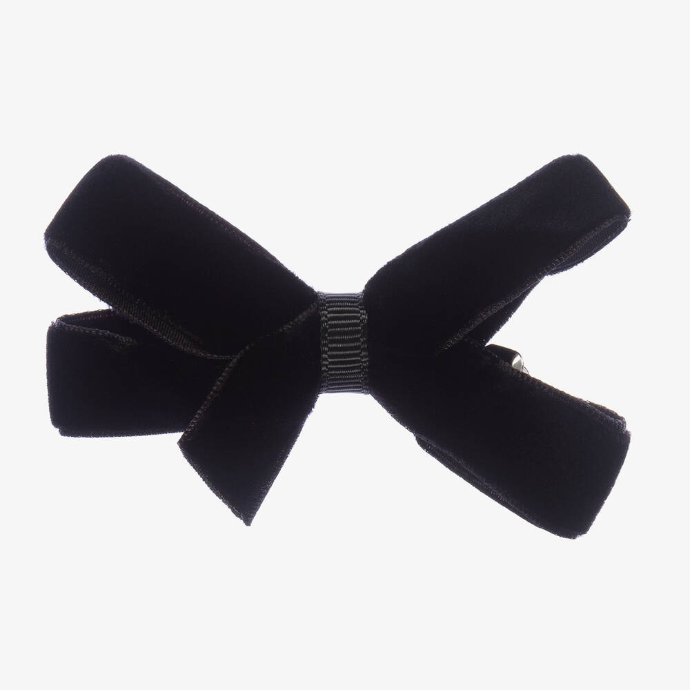 Peach Ribbons - Black Velvet Bow Clip (7cm) | Childrensalon