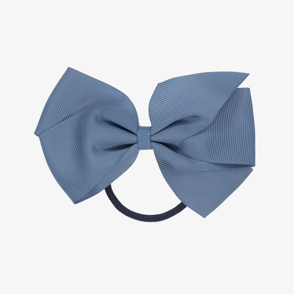 Peach Ribbons - Blue Bow Hair Elastic (12cm) | Childrensalon