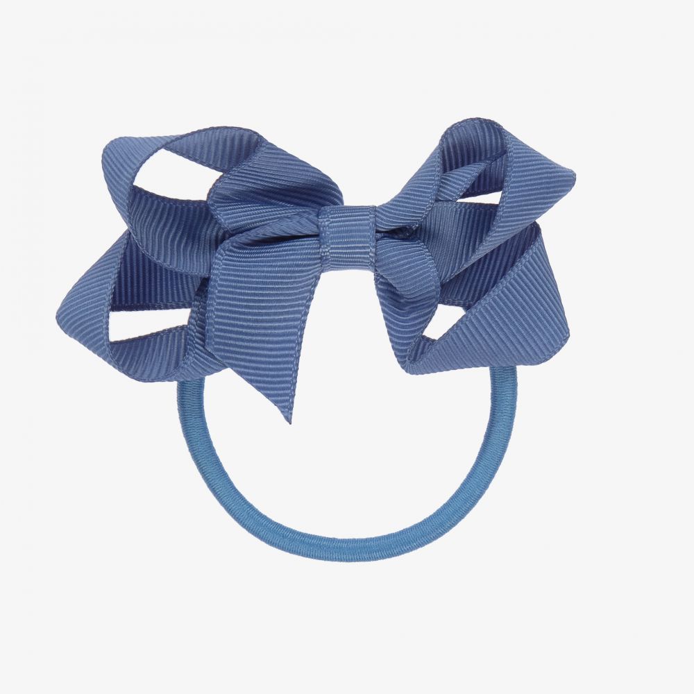 Peach Ribbons - Blauer Schleifen-Haargummi (7 cm) | Childrensalon