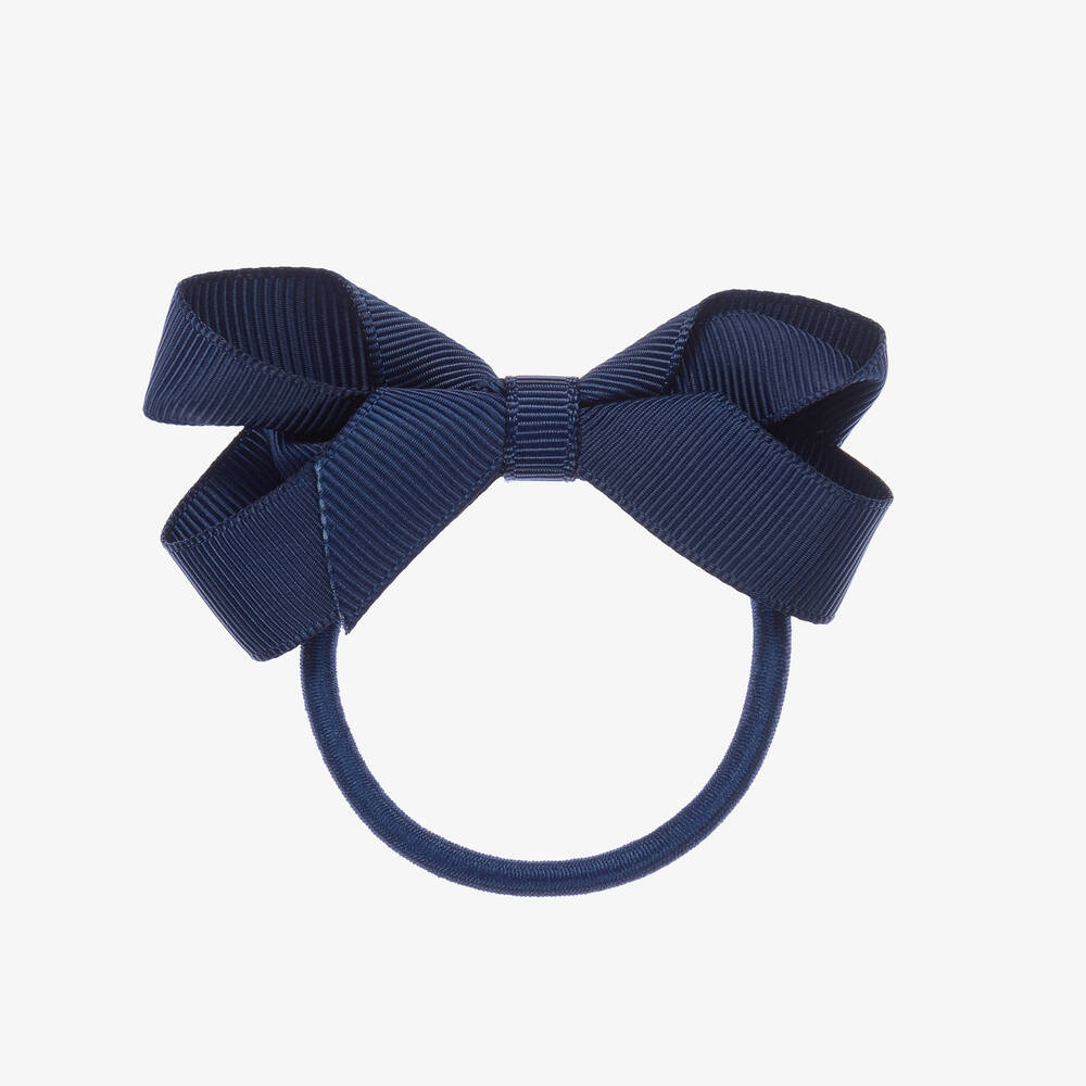 Peach Ribbons - Blue Bow Hair Elastic (7cm) | Childrensalon