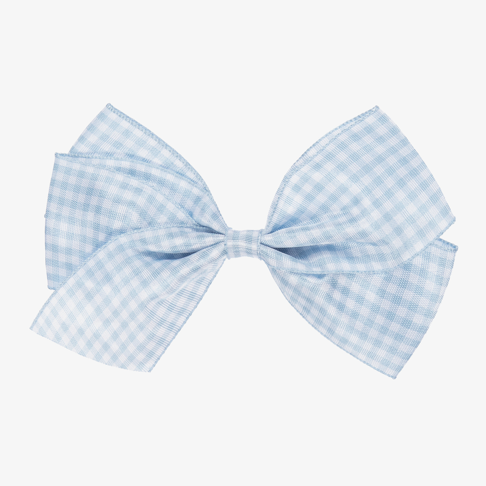 Peach Ribbons - Blue Gingham Bow Clip (12cm) | Childrensalon