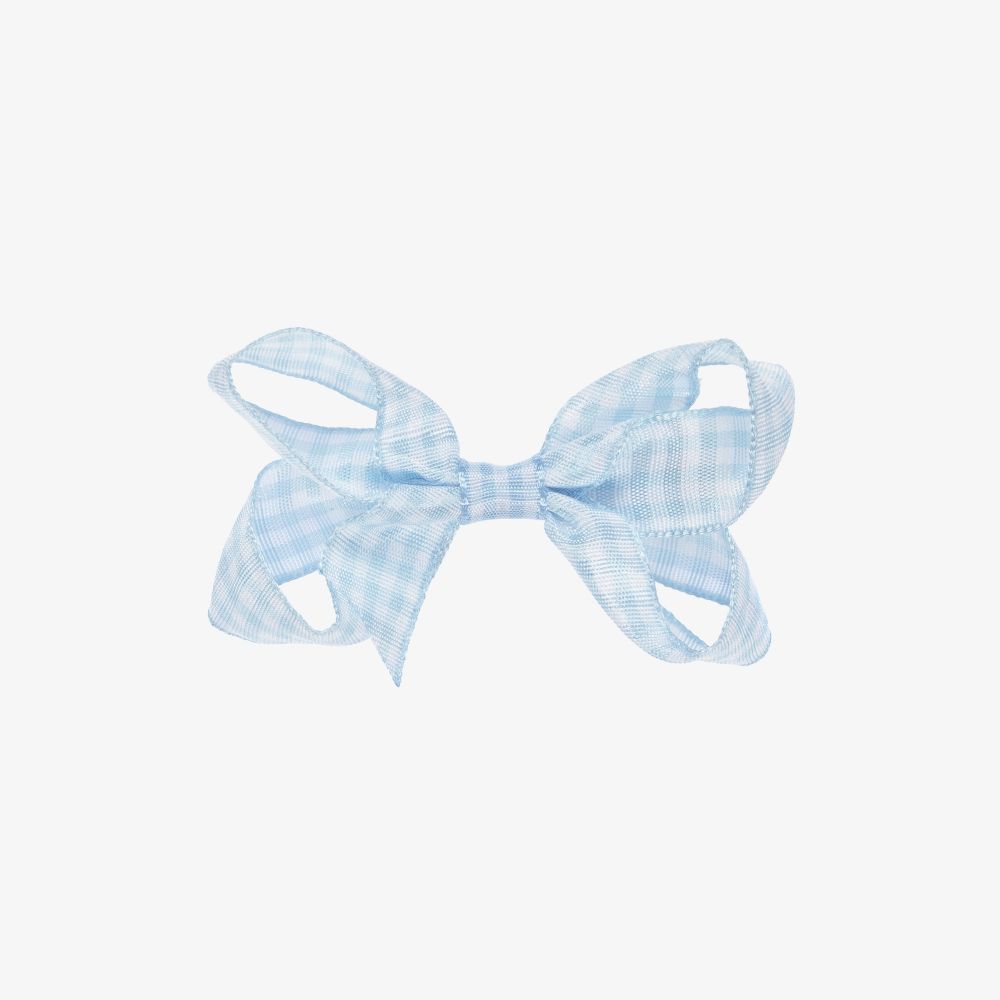 Peach Ribbons - Barrette nœud bleu vichy (7 cm) | Childrensalon