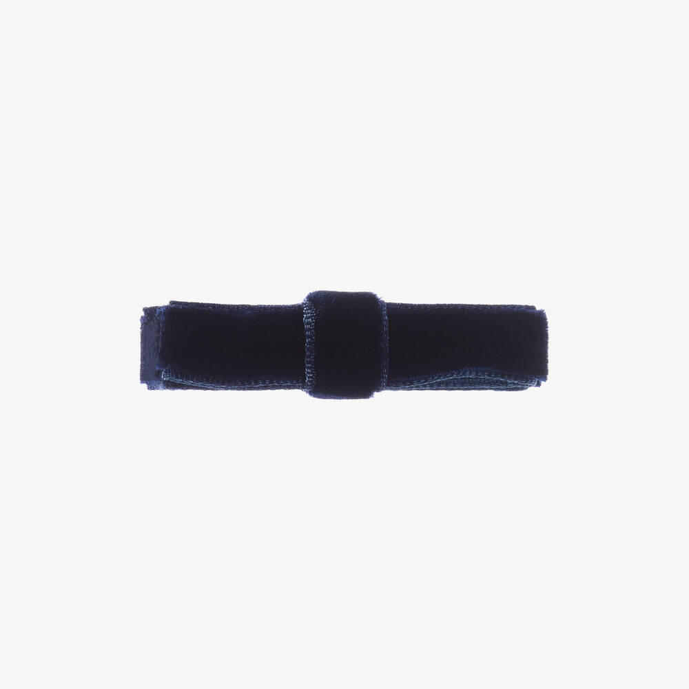 Peach Ribbons - Blue Velvet Bow Clip (4.5cm) | Childrensalon