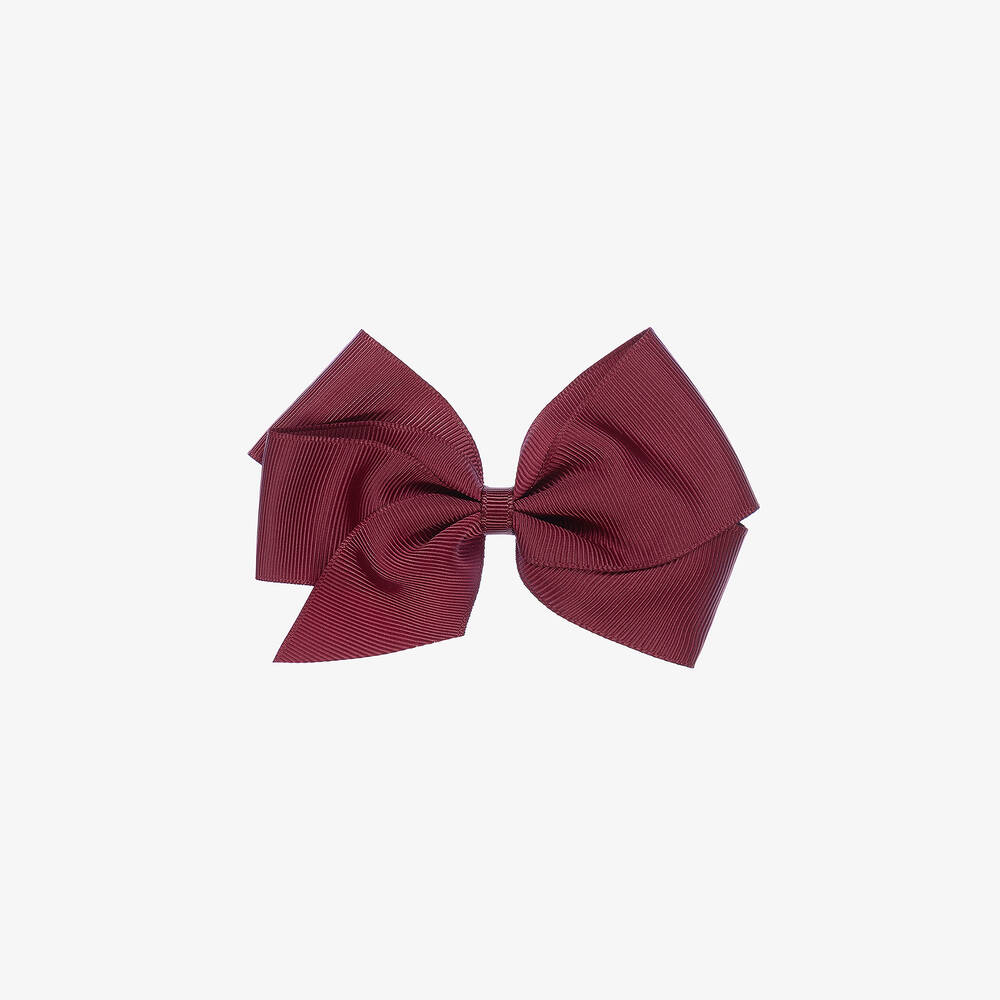 Peach Ribbons - Burgundy Red Bow Hair Clip (12cm) | Childrensalon