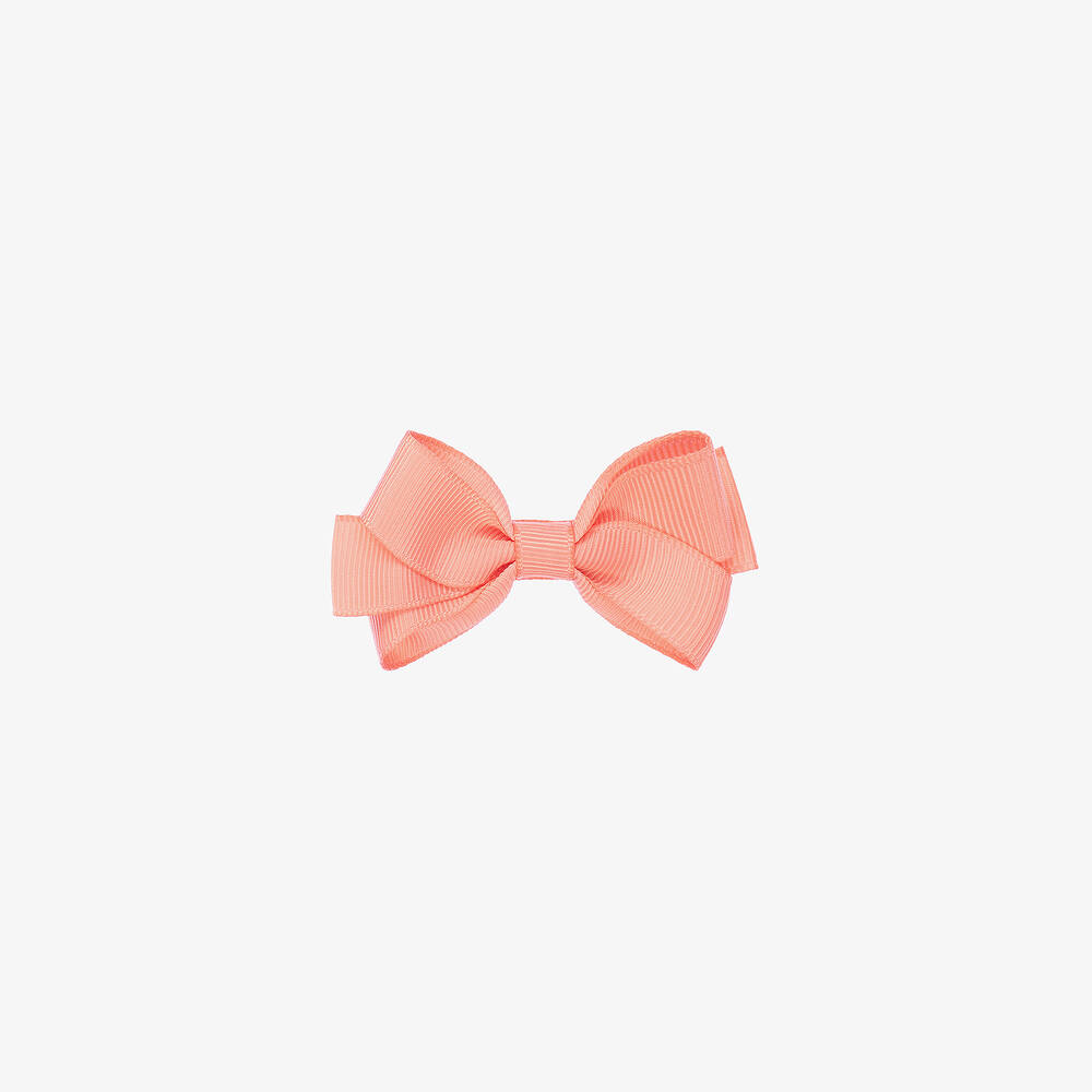 Peach Ribbons - Coral Pink Bow Hair Clip (7cm) | Childrensalon