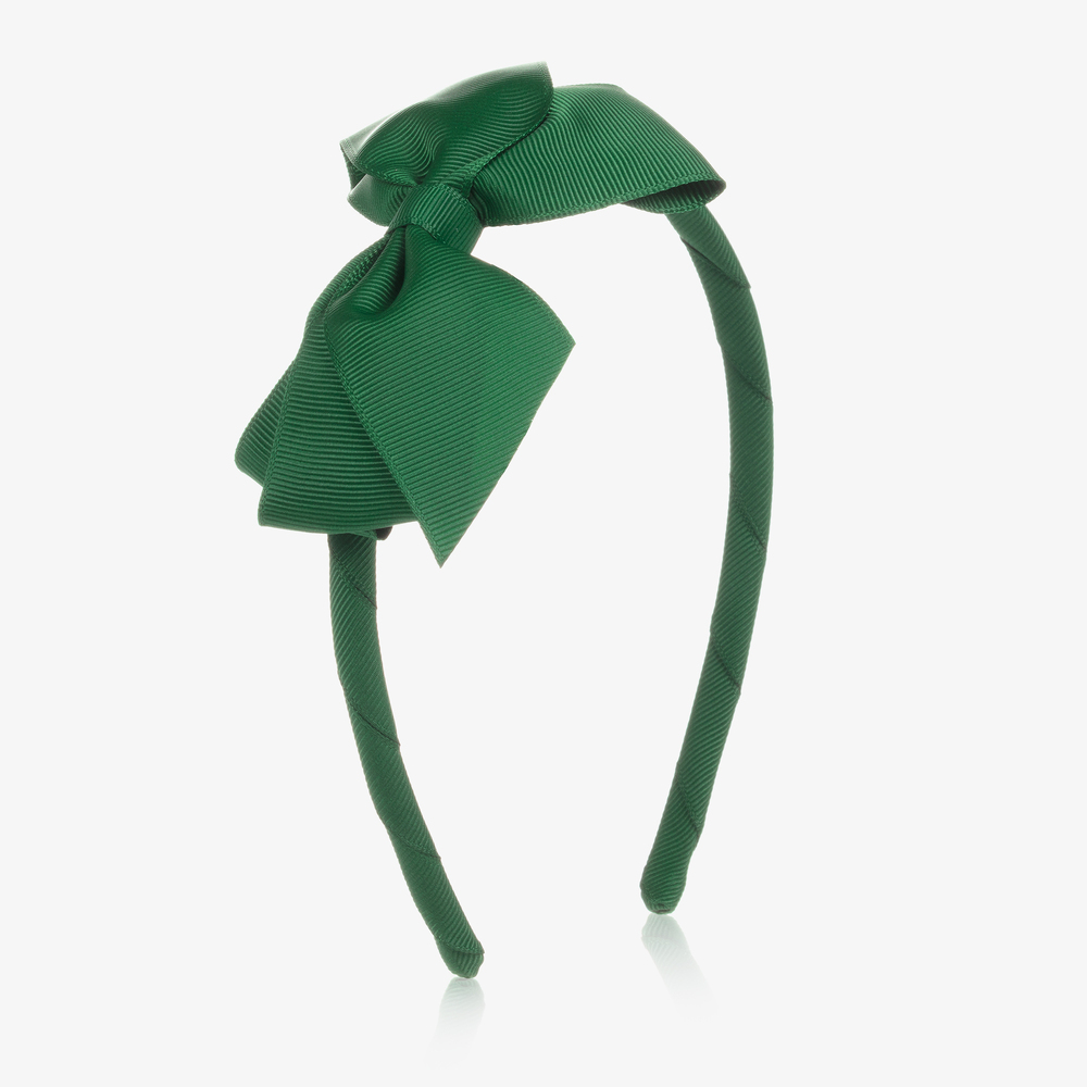 Peach Ribbons - Girls Green Bow Hairband | Childrensalon