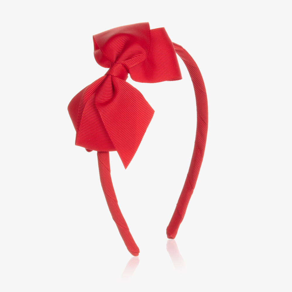 Peach Ribbons - Girls Red Bow Hairband | Childrensalon