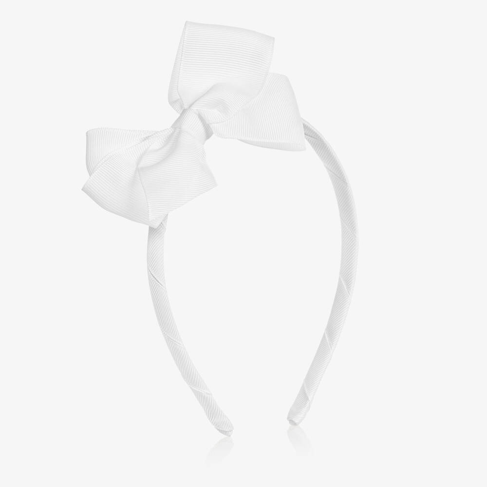 Peach Ribbons - Girls White Bow Hairband | Childrensalon