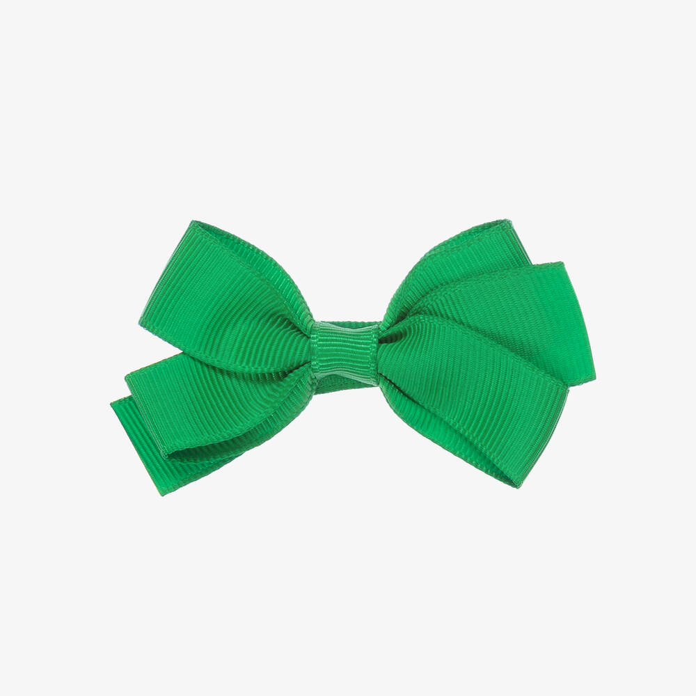 Peach Ribbons - Green Bow Hair Clip (7cm) | Childrensalon