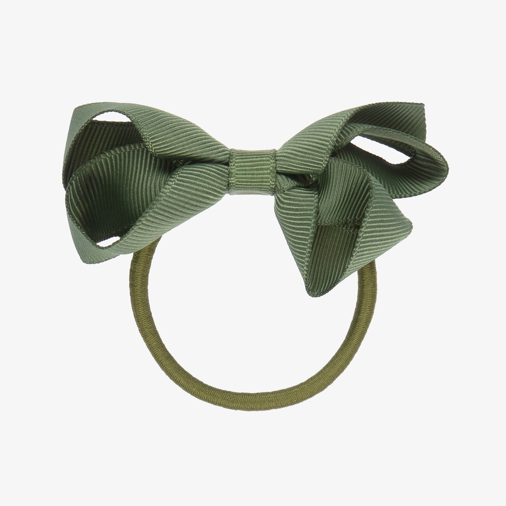 Peach Ribbons - Green Bow Hair Elastic (7cm) | Childrensalon