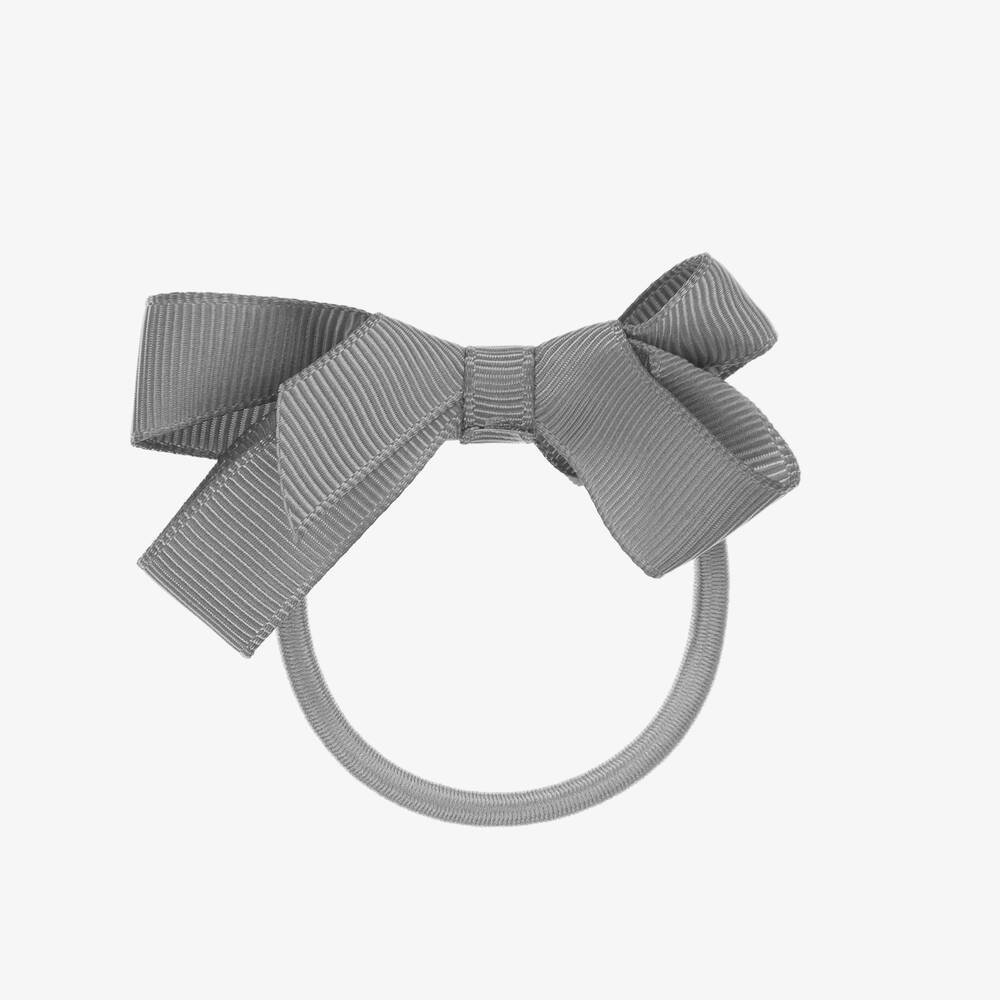 Peach Ribbons - Grey Bow Hair Elastic (7cm) | Childrensalon