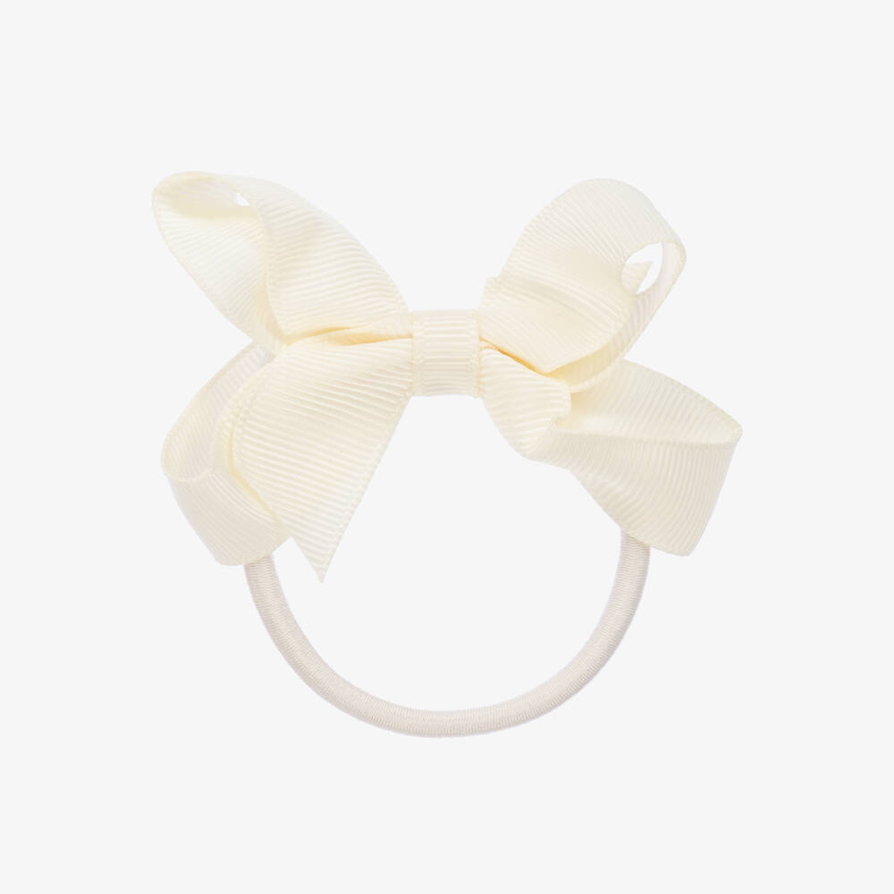 Peach Ribbons - Élastique pour cheveux à nœud ivoire (7 cm) | Childrensalon