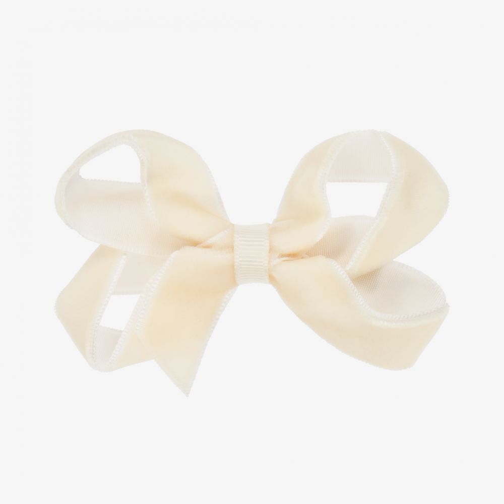 Peach Ribbons - Ivory Velvet Bow Clip (7cm) | Childrensalon