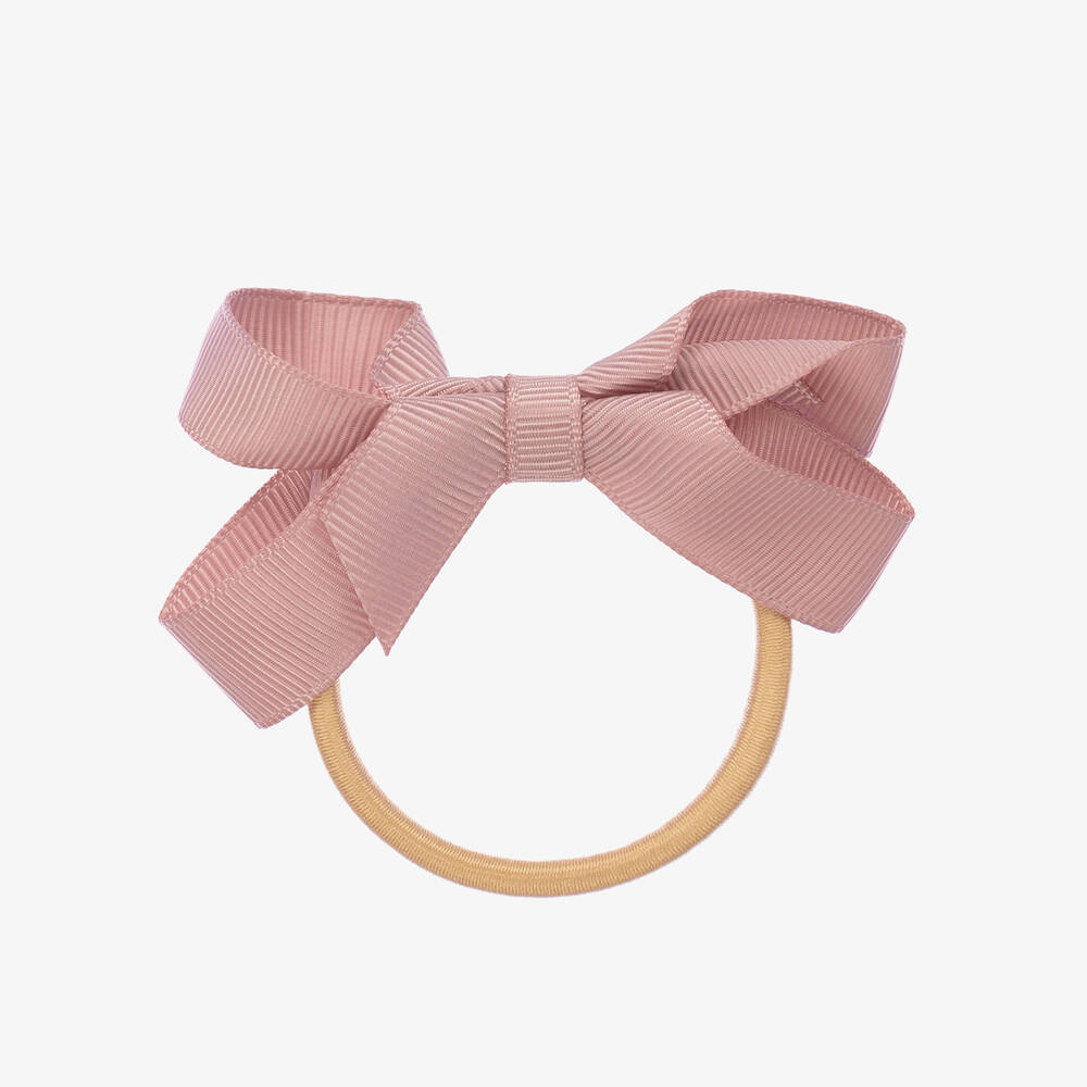 Peach Ribbons - Pink Bow Hair Elastic (7cm) | Childrensalon