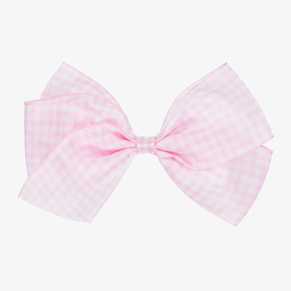 Peach Ribbons - Pink Gingham Bow Clip (12cm) | Childrensalon