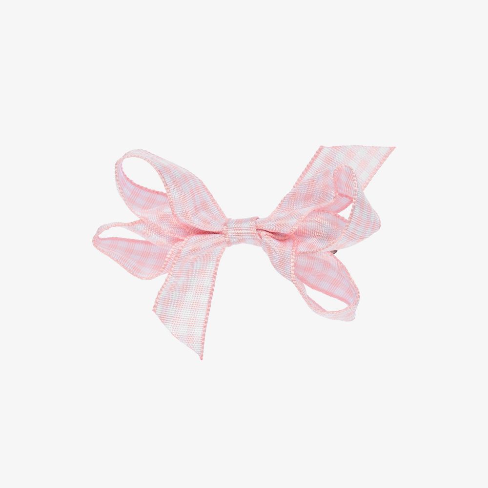 Peach Ribbons - Pink Gingham Bow Clip (7cm) | Childrensalon