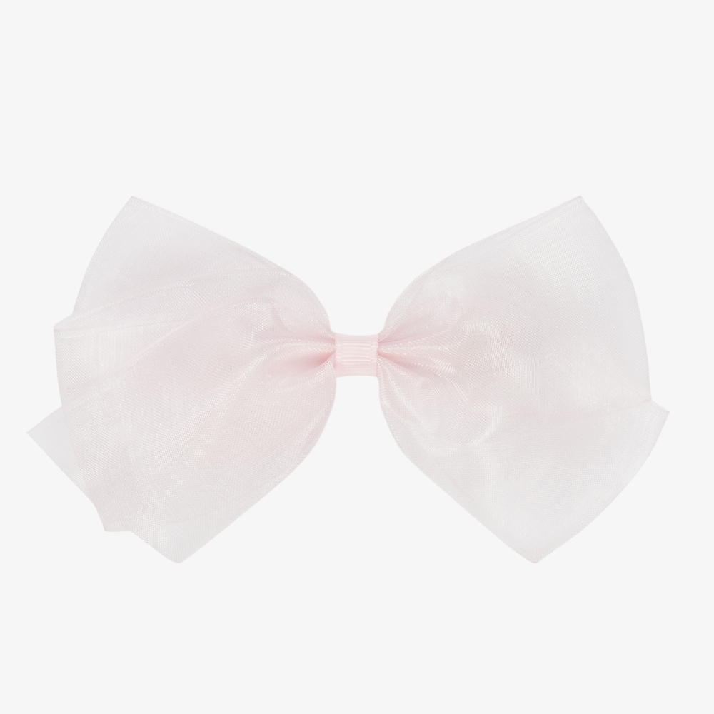 Peach Ribbons - مشبك للشعر مزين بفيونكة أورغانزا لون زهري (12 سم) | Childrensalon