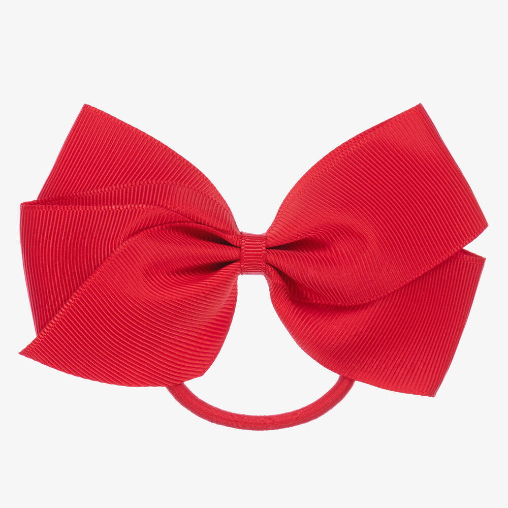 Peach Ribbons - Red Bow Hair Elastic (12cm) | Childrensalon
