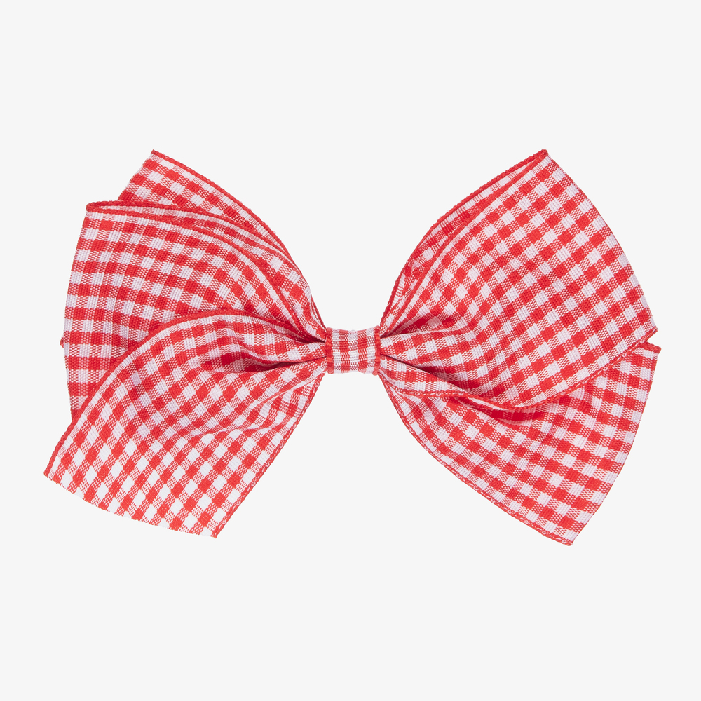 Peach Ribbons - Red Gingham Bow Clip (12cm) | Childrensalon