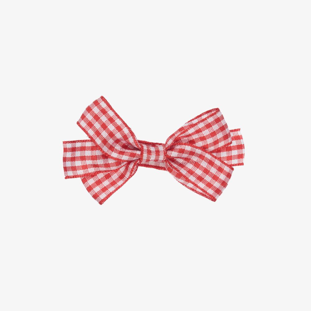 Peach Ribbons - Red Gingham Bow Clip (7cm) | Childrensalon