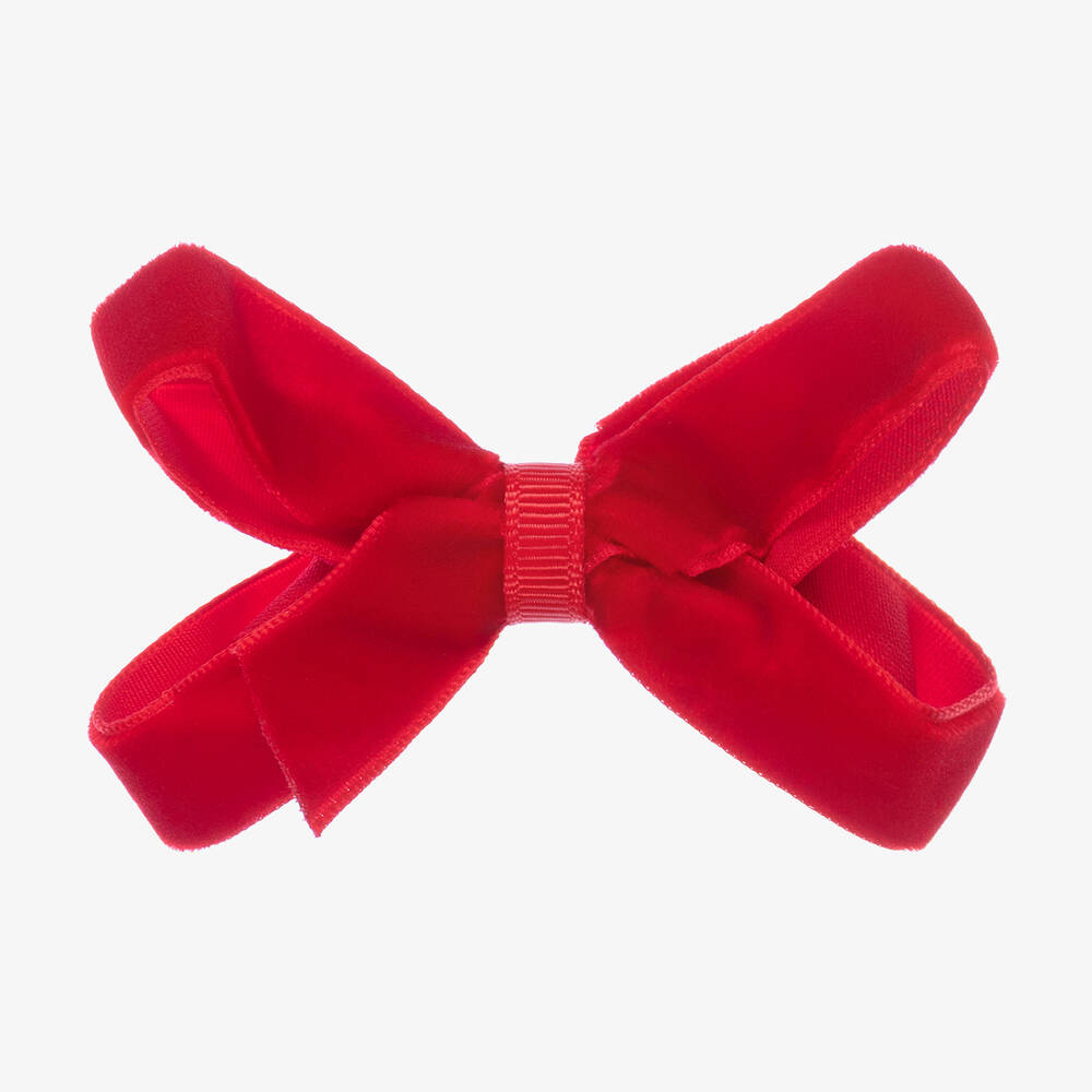Peach Ribbons - Red Velvet Bow Clip (7cm) | Childrensalon