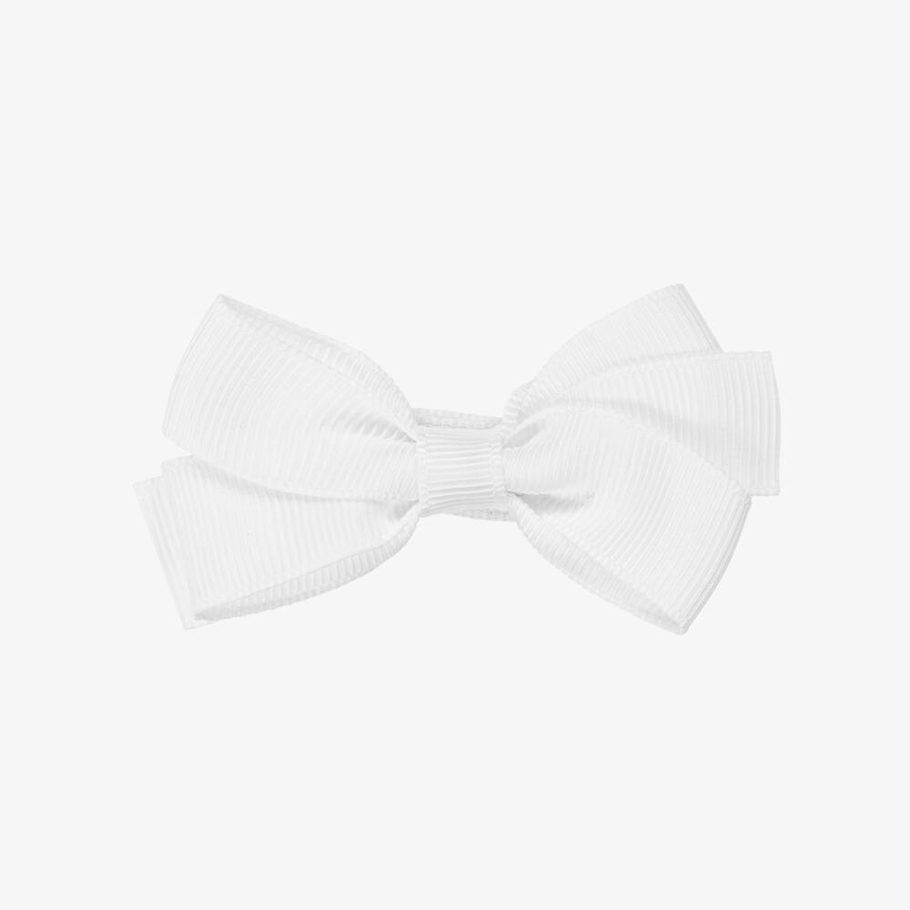 Peach Ribbons - White Bow Hair Clip (7cm) | Childrensalon