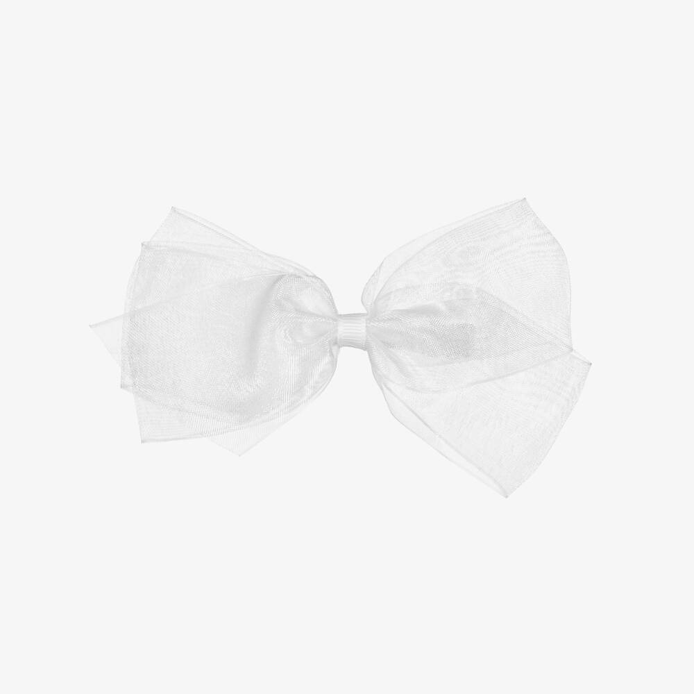 Peach Ribbons - Barrette à nœud blanc en organza (12 cm) | Childrensalon