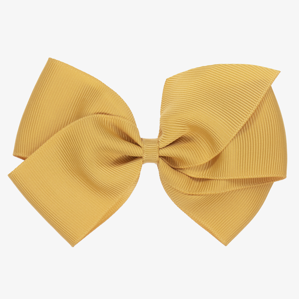 Peach Ribbons - مشبك للشعر مزين بفيونكة لون أصفر موتارد للبنات (12 سم) | Childrensalon