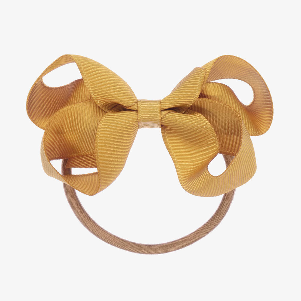 Peach Ribbons - ربطة مطاطية للشعر لون أصفر موتارد للبنات (7 سم) | Childrensalon