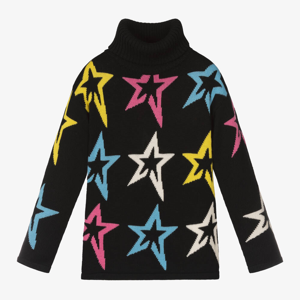 Perfect Moment - Girls Black Merino Wool Star Sweater | Childrensalon