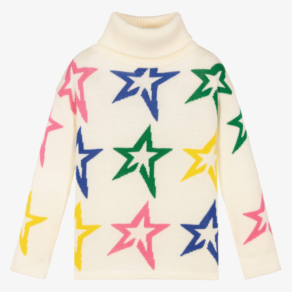 Perfect Moment - Кремовый свитер из мериносовой шерсти со звездами | Childrensalon