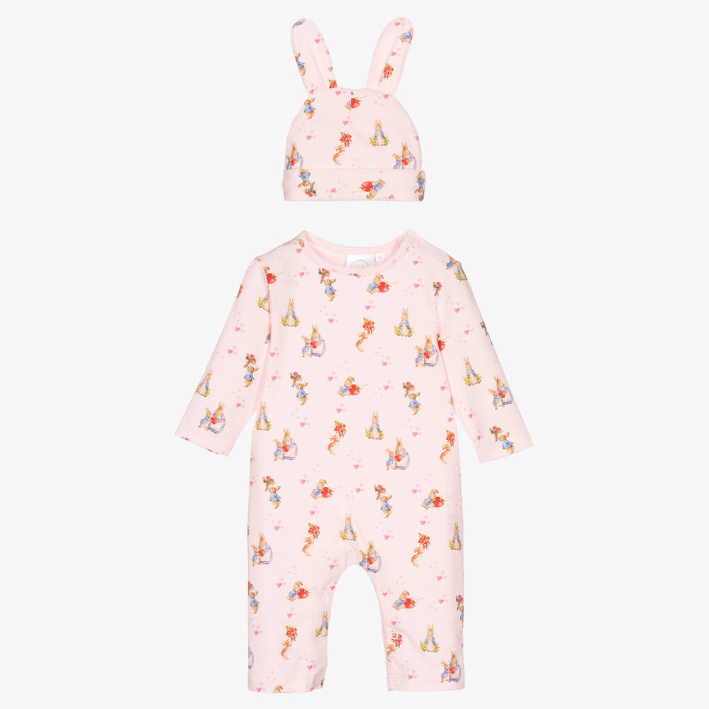 Peter Rabbit™ by Childrensalon - Розовый хлопковый ромпер с шапочкой для малышек | Childrensalon