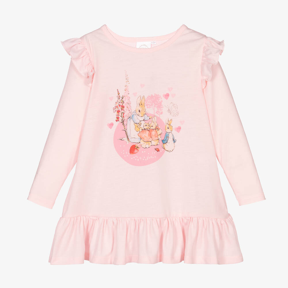 Peter Rabbit™ by Childrensalon - قميص نوم جيرسي لون زهري مزين بكشكش للبنات | Childrensalon