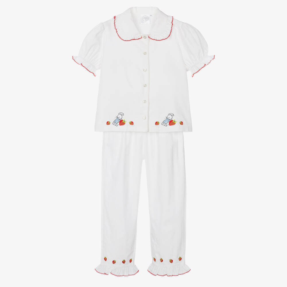 Peter Rabbit™ by Childrensalon - Girls White Embroidered Cotton Pyjamas | Childrensalon