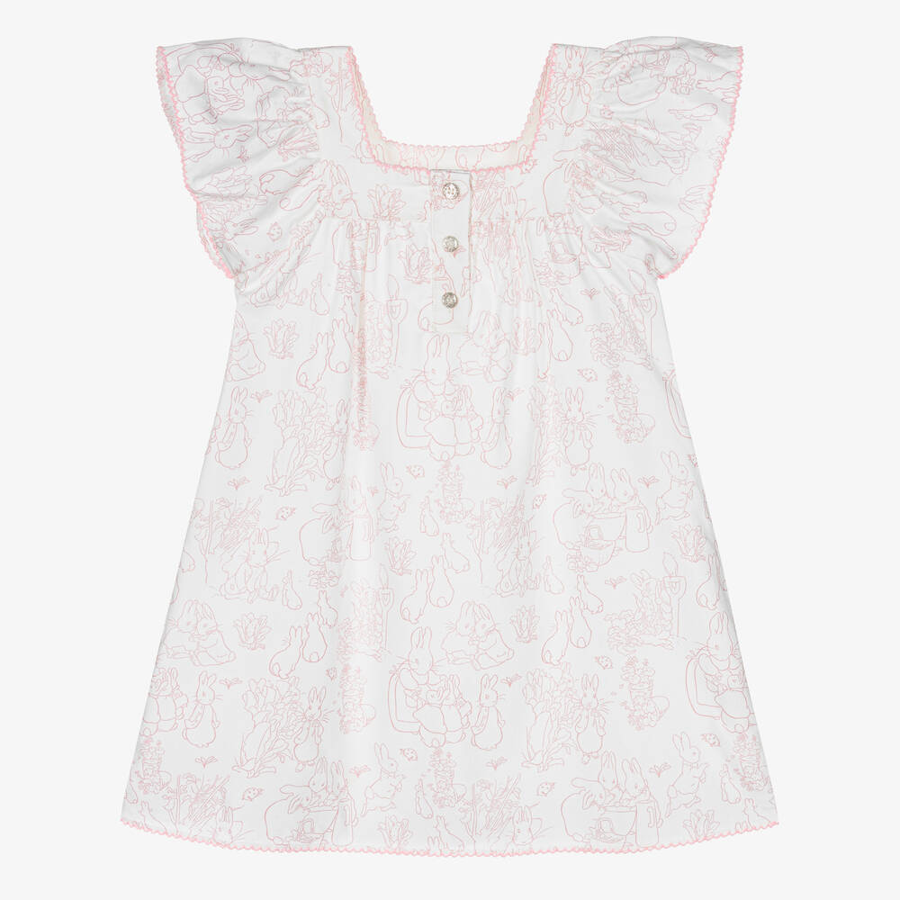 Peter Rabbit™ by Childrensalon - Girls White & Pink Cotton Nightdress | Childrensalon