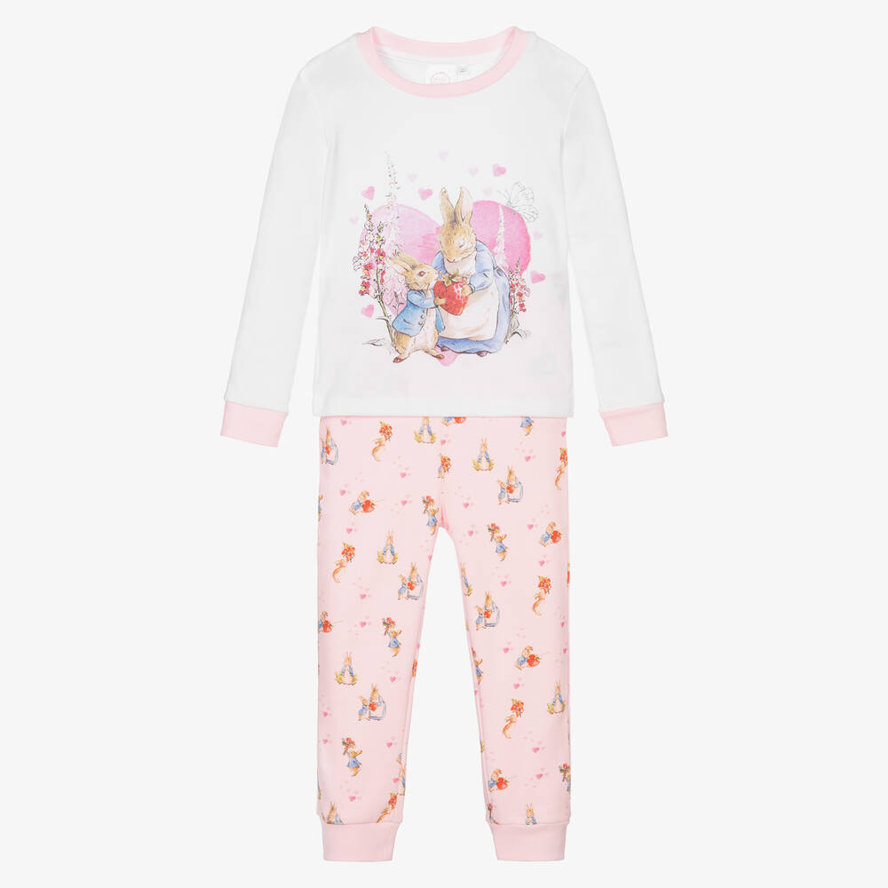 Peter Rabbit™ by Childrensalon - Girls White & Pink Cotton Pyjamas | Childrensalon
