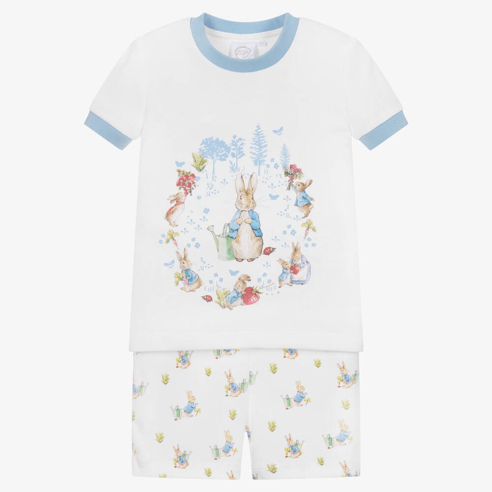 Peter Rabbit™ by Childrensalon - White & Blue Short Cotton Pyjamas | Childrensalon