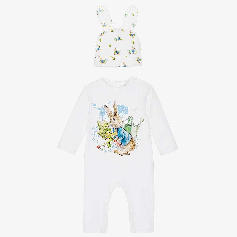 Peter Rabbit™ by Childrensalon - طقم أوفرول رومبر قطن لون أبيض للأطفال | Childrensalon