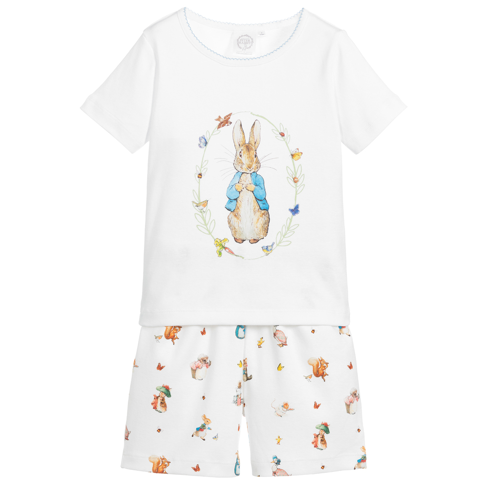 Peter Rabbit By Childrensalon White Cotton Short Pyjamas Childrensalon