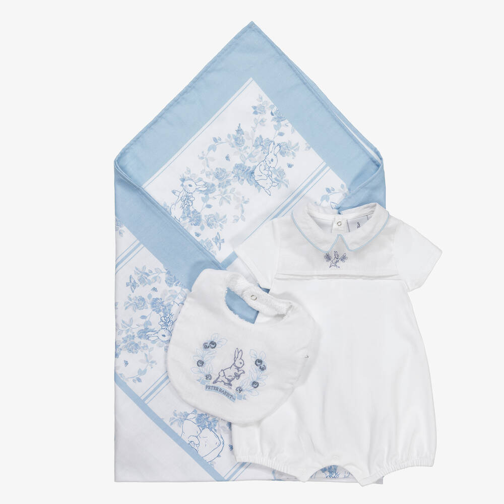 Peter Rabbit™ by Childrensalon - White Cotton Shortie, Bib & Swaddle Set | Childrensalon