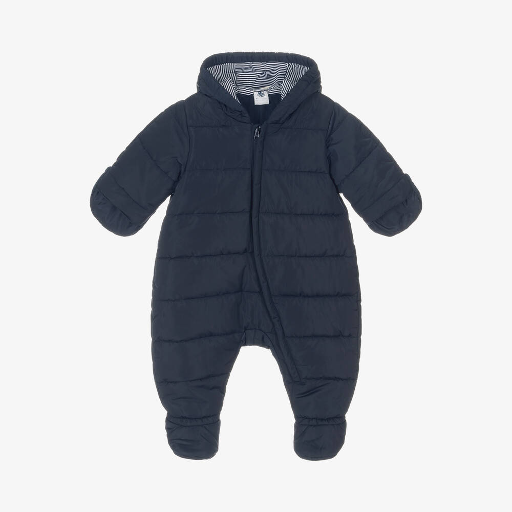 Petit Bateau - Baby Boys Blue Padded Snowsuit | Childrensalon