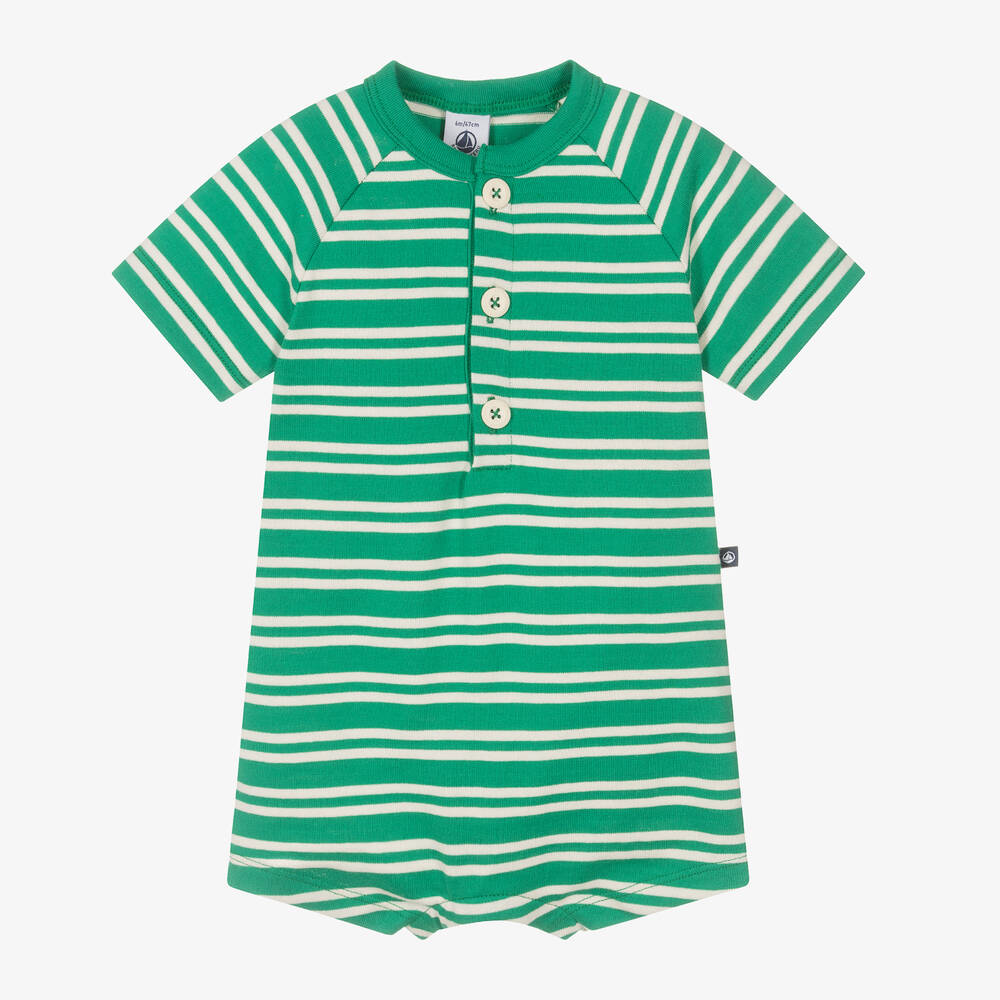 Petit Bateau - Baby Boys Green Stripe Cotton Shortie | Childrensalon