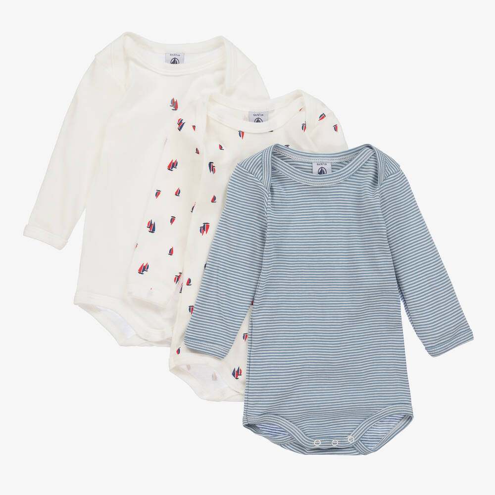 Petit Bateau - Baby Boys Organic Cotton Bodyvests (3 Pack) | Childrensalon