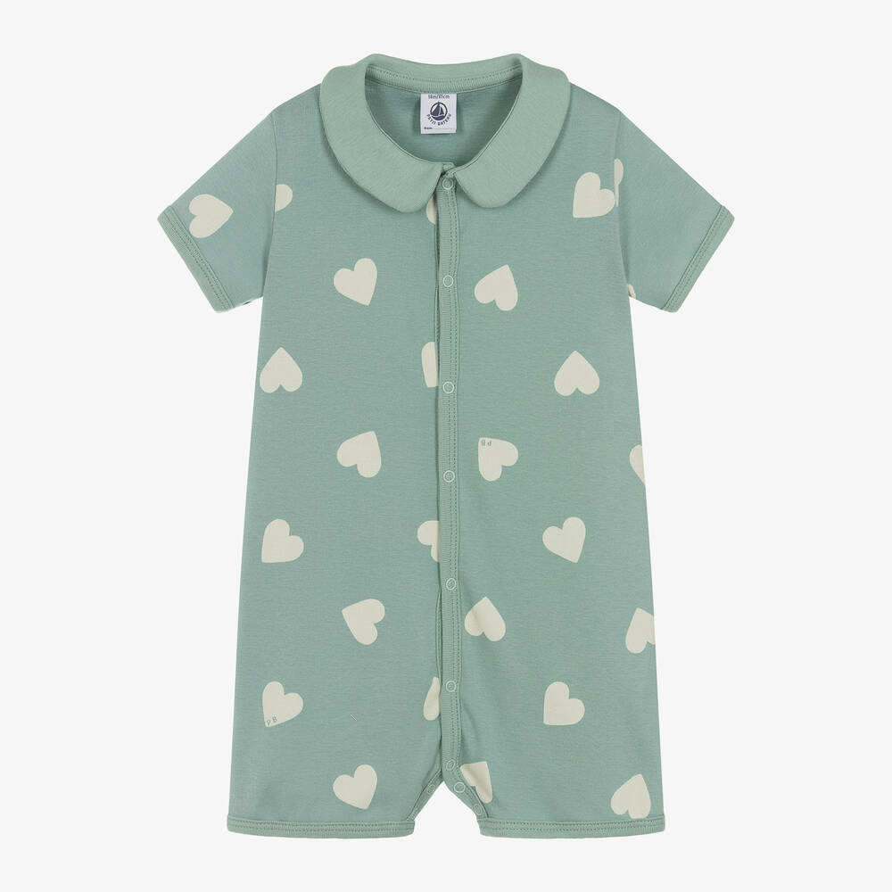 Petit Bateau - Baby Girls Green Cotton Heart Shortie | Childrensalon
