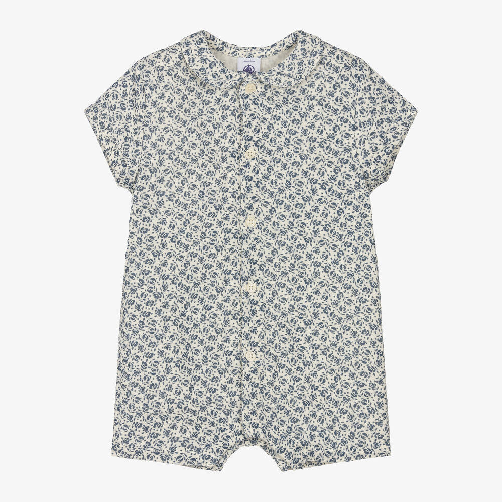 Petit Bateau - Baby Girls Ivory & Blue Cotton Shortie | Childrensalon