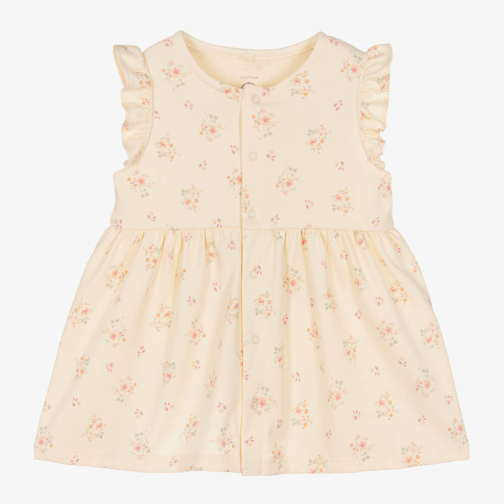 Petit Bateau - Baby Girls Ivory Cotton Floral Dress | Childrensalon