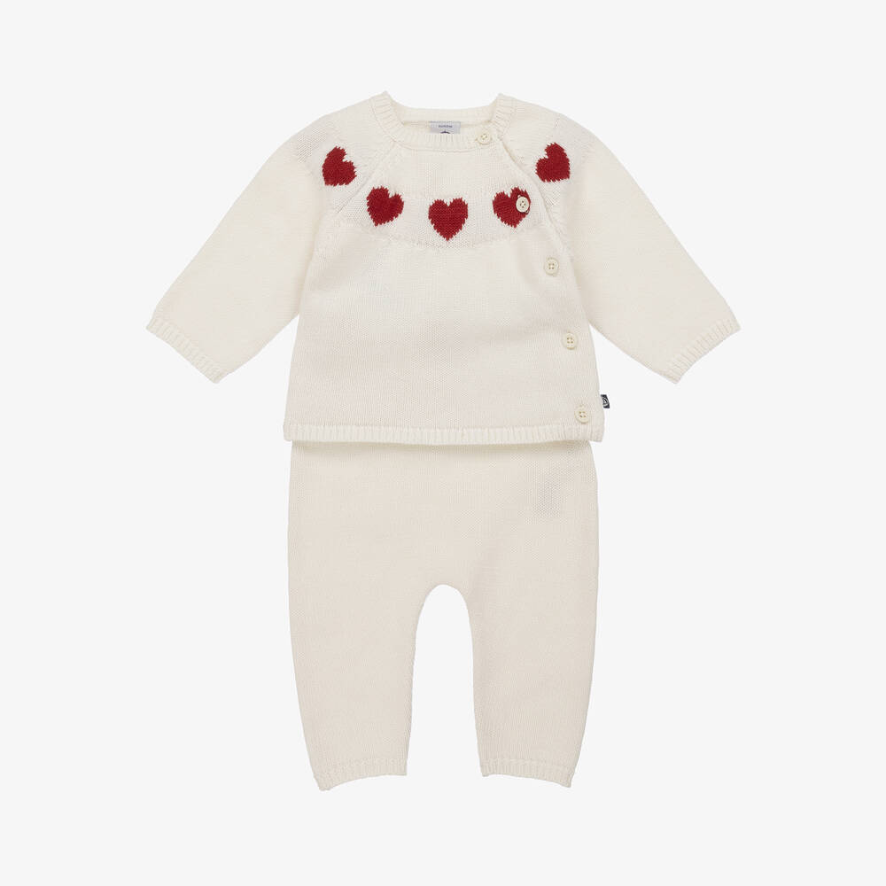 Petit Bateau - Baby Girls Ivory Wool Knit Trouser Set | Childrensalon