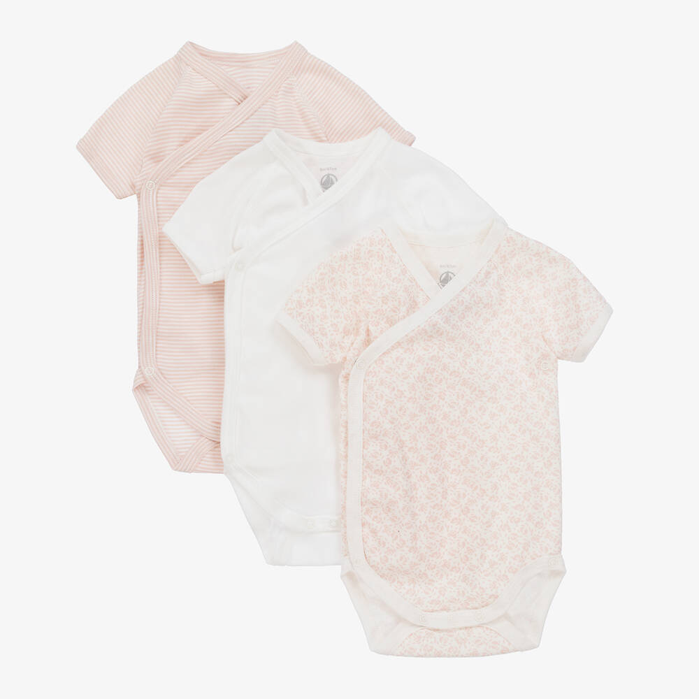 Petit Bateau - Baby Girls Pink Cotton Bodyvests (3 Pack) | Childrensalon