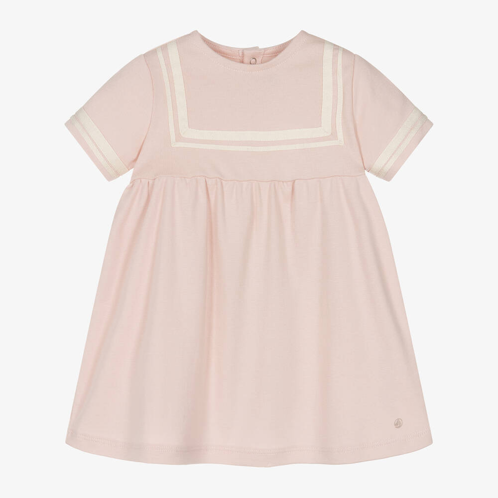 Petit Bateau Baby Girls Pink Cotton Sailor Dress